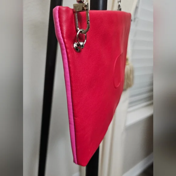Dior Beauty Red & Pink Vegan Leather Two-Tone Pouch with crossbody chain NWOT - Picture 14 of 15